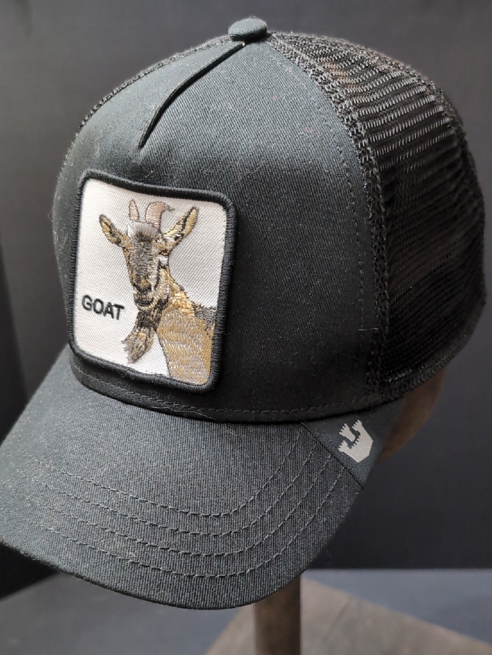The Farm Goorin Bros, Goat Patch, Men's Black Snapback Trucker Hat.